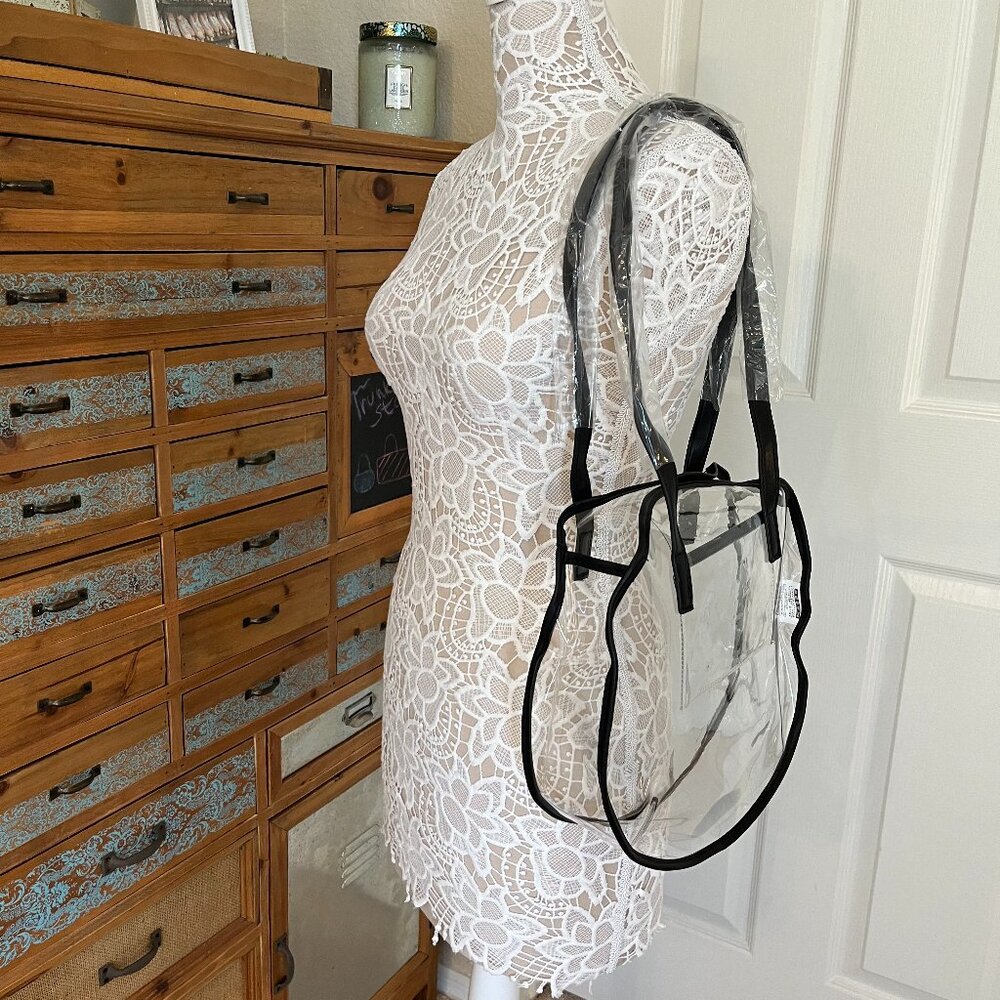 Clear Transparent Round Shoulder Bag /Tote Bag- W/ Black Accents & Pocket - NWT